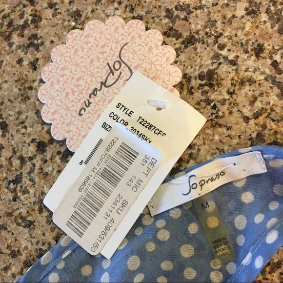 Soprano Medium Baby Blue Polka Dot Popover Blouse - Picture 8 of 8